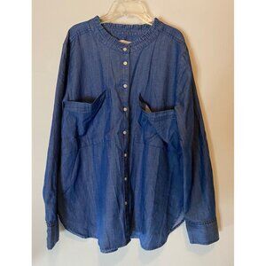 Loft Chambray Button-Down Shirt Blue Long Sleeve Lightweight XL